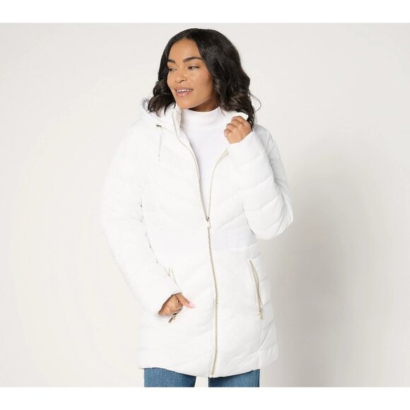 Susan Graver Jackets & Blazers - Susan Graver Water Resistant Quilted Jacket With Hood & Waist Detail Size Large